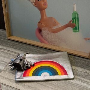 Anya Hindmarch Silver Clutch with Rainbow Design